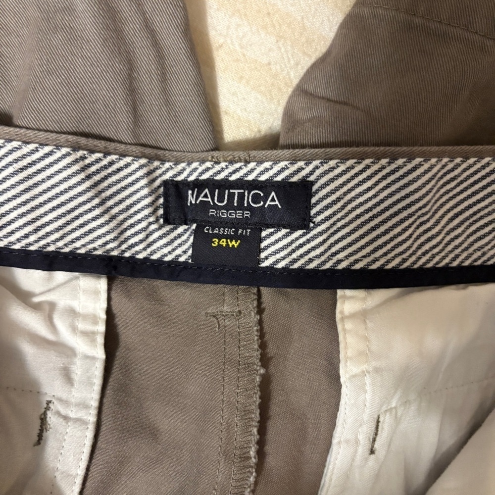 Nautica Men’s Rigger Greige Khaki Shorts Size 34W 100% COTTON - Picture 4 of 6